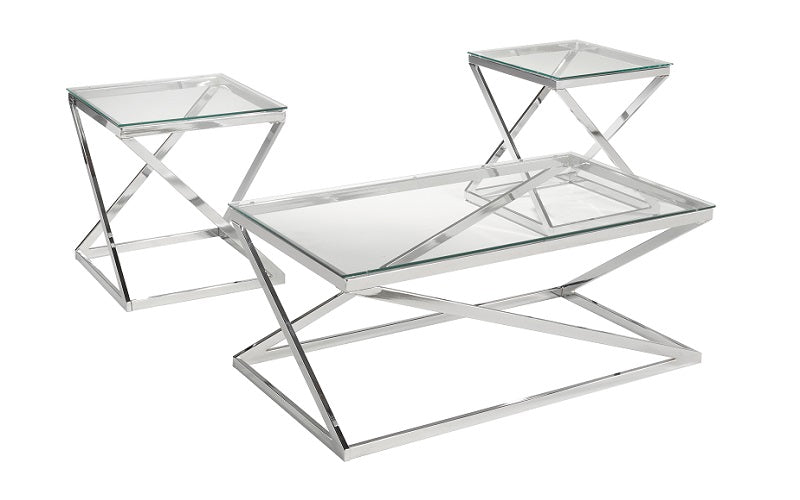 Coffee Table Set with Glass Top - 3 pc - Chrome