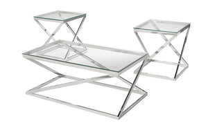 Coffee Table Set with Glass Top - 3 pc - Chrome