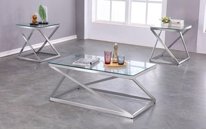 Coffee Table Set with Glass Top - 3 pc - Chrome