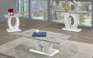 Coffee Table Set with Marble Top - 3 pc - White & Grey