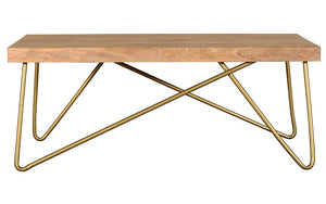 Coffee Table with Solid Wood & Iron Legs - Natural & Aged Gold