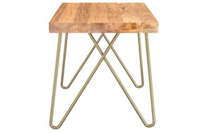 Coffee Table with Solid Wood & Iron Legs - Natural & Aged Gold