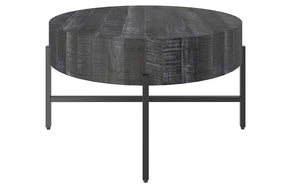 Coffee Table with Round Solid Wood & Iron Legs - Grey & Black