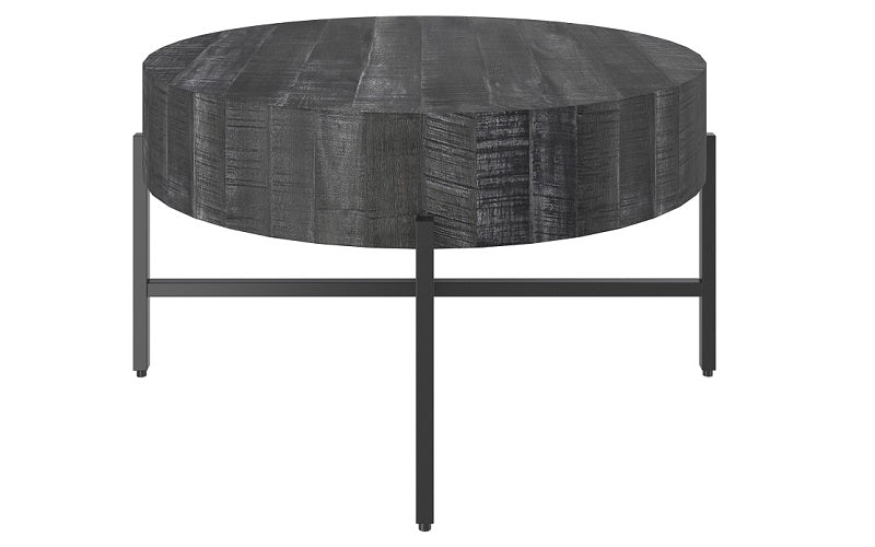 Coffee Table with Round Solid Wood & Iron Legs - Grey & Black