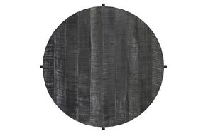 Coffee Table with Round Solid Wood & Iron Legs - Grey & Black