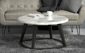 Coffee Table with Round Marble Top – White & Dark Grey