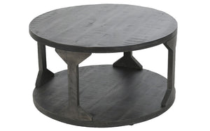 Coffee Table with Round Solid Wood - Distressed Grey