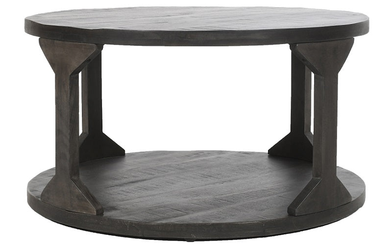 Coffee Table with Round Solid Wood - Distressed Grey