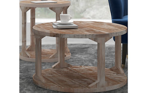 Coffee Table with Round Solid Wood - Distressed Natural