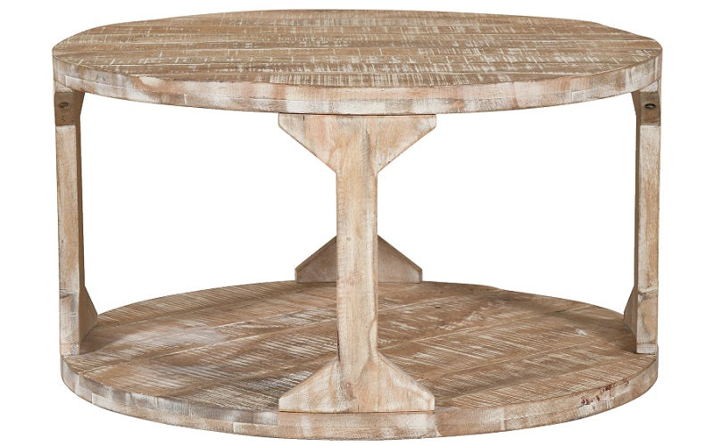 Coffee Table with Round Solid Wood - Distressed Natural