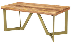 Coffee Table with Solid Wood & Iron Legs - Natural & Aged Gold