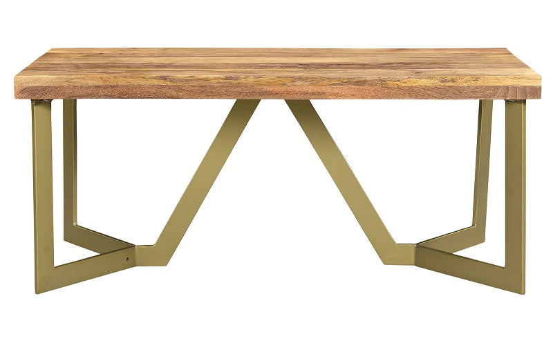 Coffee Table with Solid Wood & Iron Legs - Natural & Aged Gold