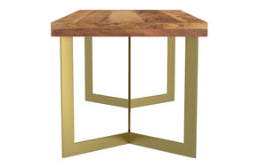 Coffee Table with Solid Wood & Iron Legs - Natural & Aged Gold