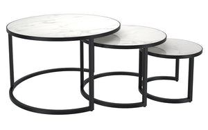 Coffee Nesting Table Set with Marble Top & Round Leg – White & Black