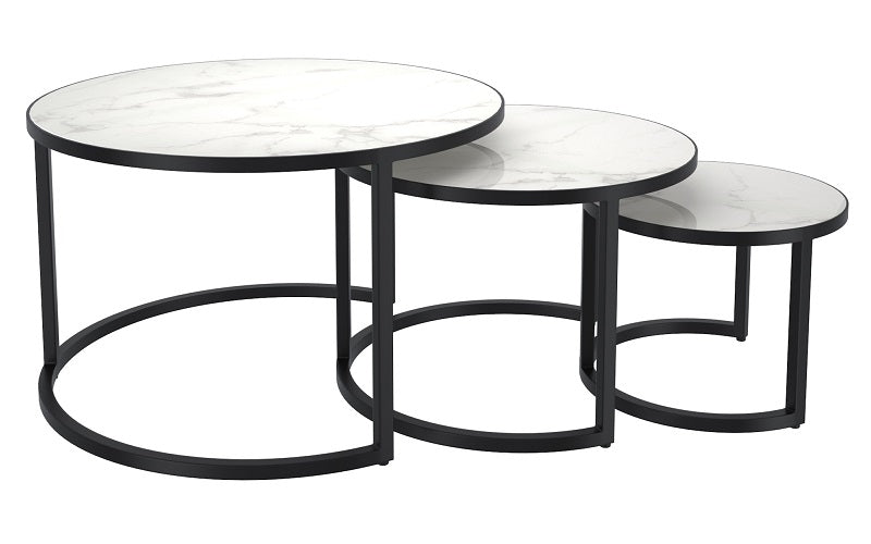 Coffee Nesting Table Set with Marble Top & Round Leg – White & Black