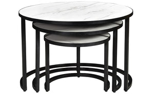Coffee Nesting Table Set with Marble Top & Round Leg – White & Black