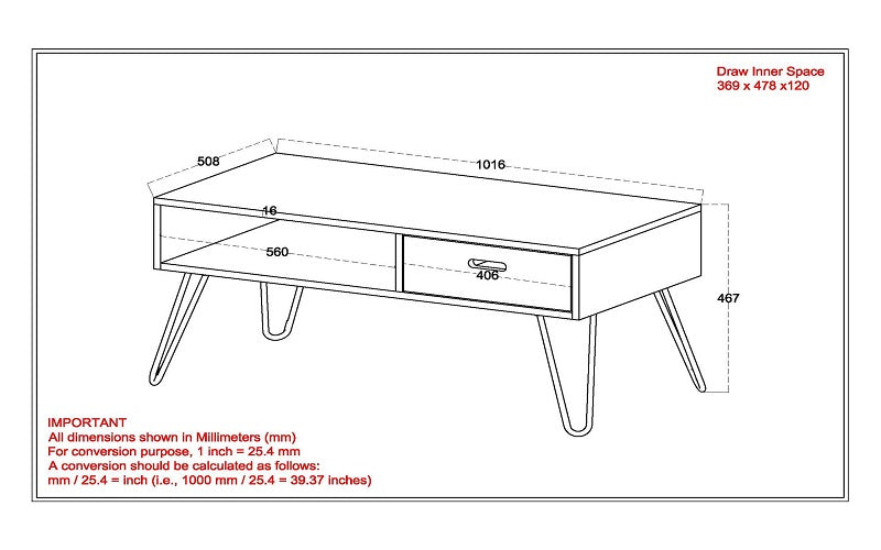 Coffee Table with Drawer – Natural & Black