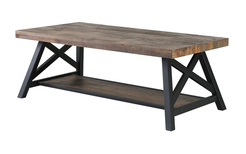 Coffee Table with Shelf – Rustic Oak & Black
