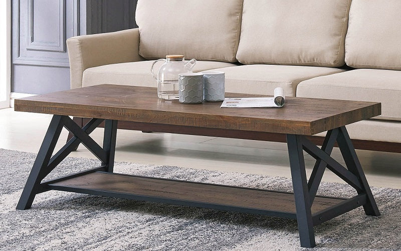 Coffee Table with Shelf – Rustic Oak & Black