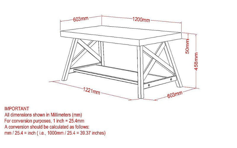 Coffee Table with Shelf – Rustic Oak & Black