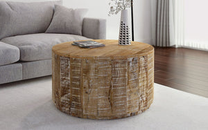 Coffee Table with Round Solid Wood - Distressed Natural