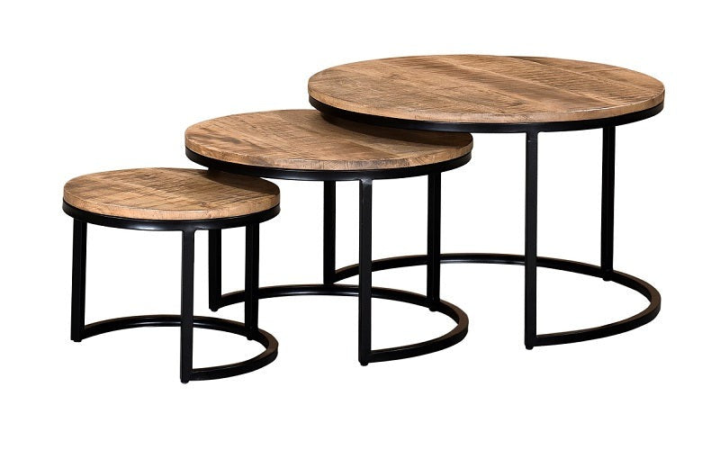 Coffee Nesting Table Set with Round Leg – Natural & Black