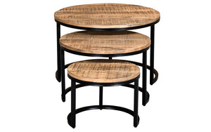 Coffee Nesting Table Set with Round Leg – Natural & Black