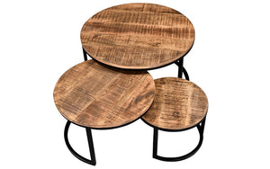 Coffee Nesting Table Set with Round Leg – Natural & Black