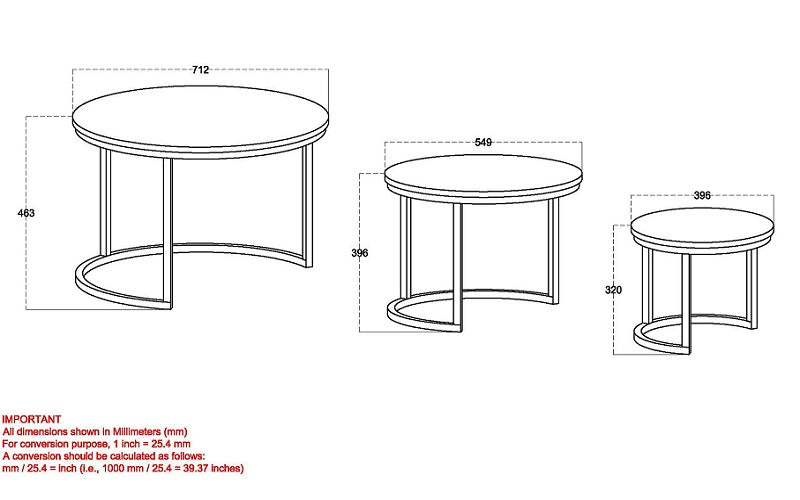 Coffee Nesting Table Set with Round Leg – Natural & Black