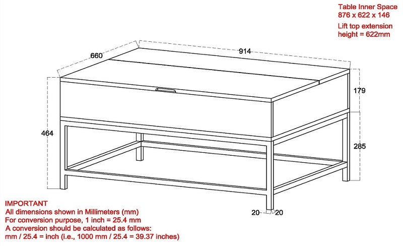 Coffee Table with Lift Top – Natural & Black