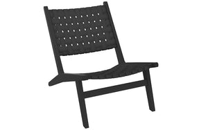 Accent Chair Leather Strap with Wooden Leg - Black