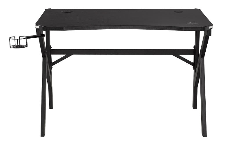 Office Or Study Desk Glass Top with Metal Legs - Black