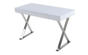 High Gloss Wood Top Desk with Chrome Frame - White & Chrome