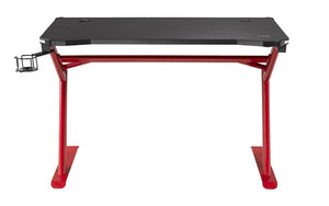 Office Or Study Desk Glass Top with Metal Legs - Black & Red