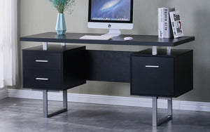 Office or Study Desk with Metal Frame & 3 Drawers - Black