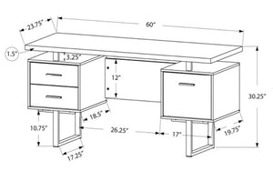 Office or Study Desk with Metal Frame & 3 Drawers - White