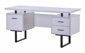 Office or Study Desk with Metal Frame & 3 Drawers - White