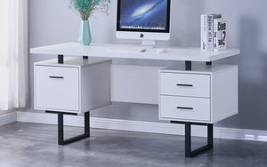 Office or Study Desk with Metal Frame & 3 Drawers - White