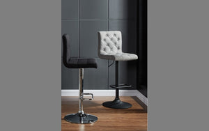 Bar Stool With High Back & 360° Swivel Fabric Seat - Grey | Beige - Set of 2 pc