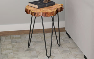 End Table with Solid Wood - Natural & Black