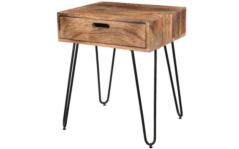 Hospitality & Commercial Grade Coffee and End Table | End Table with Drawer – Natural & Black