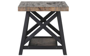 End Table with Shelf – Rustic Oak & Black