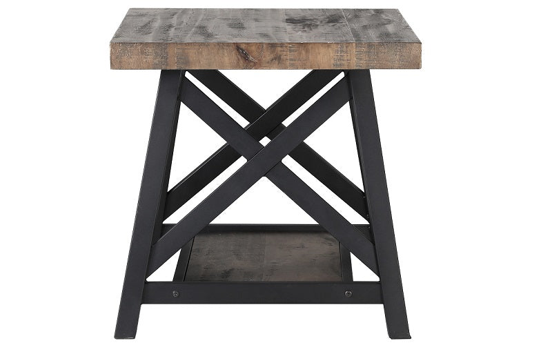 Hospitality & Commercial Grade Coffee and End Table | End Table with Shelf – Rustic Oak & Black