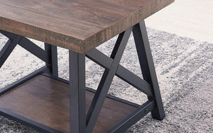 End Table with Shelf – Rustic Oak & Black