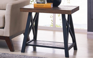 End Table with Shelf – Rustic Oak & Black