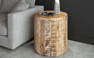 End Table with Solid Wood - Distressed Natural