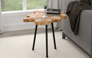 End Table with Solid Wood - Natural & Black