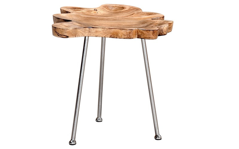 Hospitality & Commercial Grade Coffee and End Table | End Table with Solid Wood - Natural & Chrome