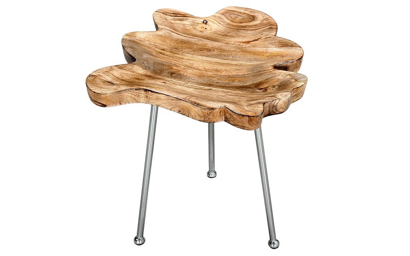 End Table with Solid Wood - Natural & Chrome