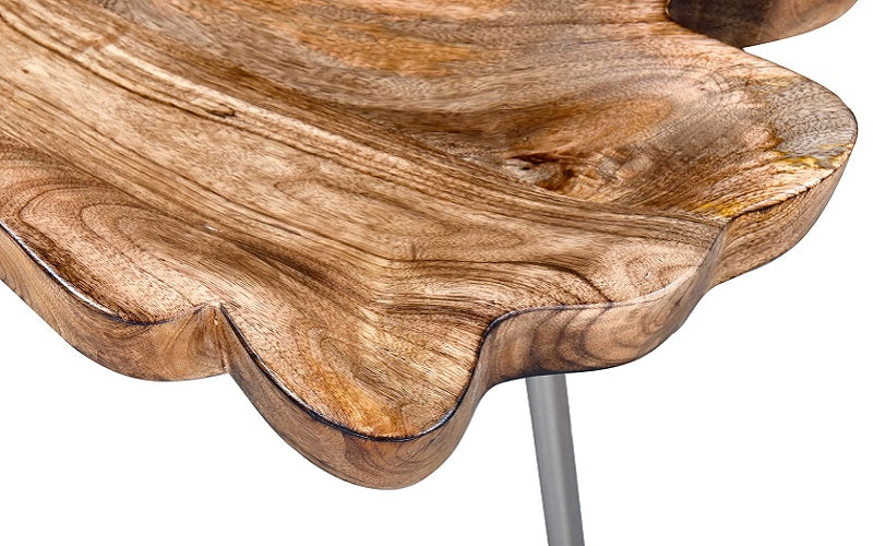 End Table with Solid Wood - Natural & Chrome